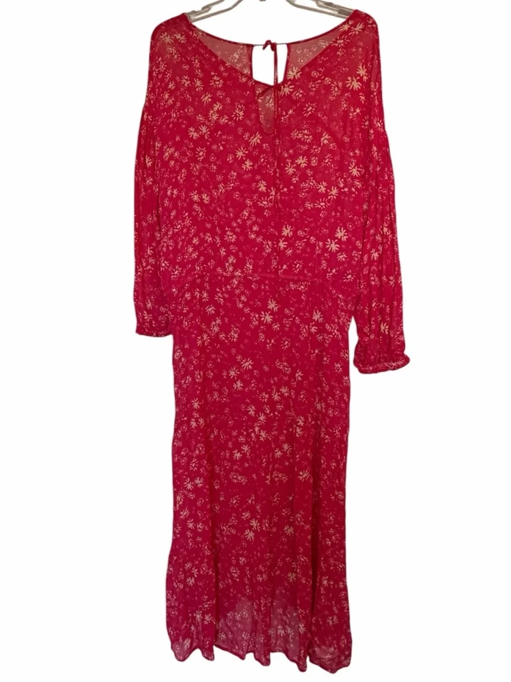 FREE PEOPLE Red Floral Maxi Dress • unlined semi-sheer size medium